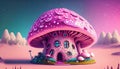 3d illustration of fantasy house with pink mushroom Royalty Free Stock Photo