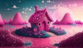 3d illustration of fantasy house with pink mushroom Royalty Free Stock Photo