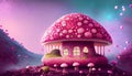 3d illustration of fantasy house with pink mushroom Royalty Free Stock Photo