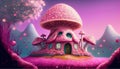 3d illustration of fantasy house with pink mushroom Royalty Free Stock Photo