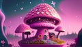 3d illustration of fantasy house with pink mushroom