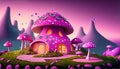 3d illustration of fantasy house with pink mushroom