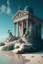 3D Illustration of a Fantasy Landscape with a Greek Temple