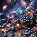 3d illustration of a fantasy landscape with stars, planets and flowers Royalty Free Stock Photo