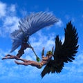 3D illustration of fantasy showing a couple of fighting male angel