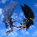 3D illustration of fantasy showing a couple of fighting male angel