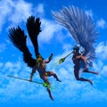 3D illustration of fantasy showing a couple of fighting male angel