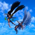 3D illustration of fantasy showing a couple of fighting male angel