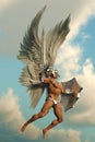 3D illustration of fantasy showing a male angel with shield and sword Royalty Free Stock Photo
