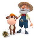 3d illustration the farmer stands with a funny calf