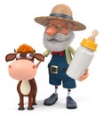 3d illustration the farmer stands with a funny calf