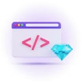 3d browser window with code symbols and a diamond, isolated on white background Royalty Free Stock Photo