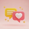 Two 3D Speech Bubbles One Yellow With Lines And One Pink With White Heart Surrounded By Yellow Stars Royalty Free Stock Photo