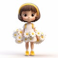 Cartoony 3d Render Of Little Daisy Girl With Stylistic Manga Influence