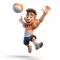Playful 3d Volleyball Player Jumping In Cartoonish Style