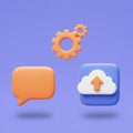 3D illustration featuring an orange speech bubble and gears, symbolizing Royalty Free Stock Photo