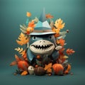 Halloween Shark Gnome: Autumn Leaves, Hat, And Paper Cutouts