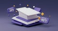 3D illustration featuring a stack of layered rectangular shapes in white and purple, Royalty Free Stock Photo