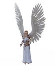3D Illustration of a female angel with feathered wings