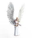 3D Illustration of a female angel with feathered wings