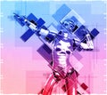Female cyborg in collage style 3d illustration Royalty Free Stock Photo