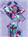 Female cyborg in collage style 3d illustration Royalty Free Stock Photo