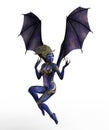 3D Illustration of a female devil with wings and blue skin