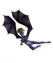 3D Illustration of a female devil with wings and blue skin