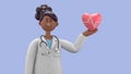 3D illustration of Female Doctor Juliet. Cardiologist shows red heart symbol. Medical application concept. Royalty Free Stock Photo