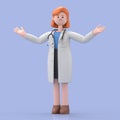 3D illustration of Female Doctor Nova shows inviting gesture. Happy professional caucasian male specialist.