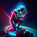 3D Illustration of a Female Figure Surrounded by Space Background AI generated