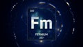 Fermium as Element 100 of the Periodic Table 3D illustration on blue background