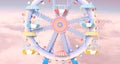 3D Illustration. Ferris wheel against beautiful pastel sky