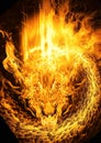 3d illustration of a fiery dragon exploding and burning