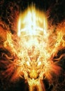 3d illustration of a fiery dragon exploding and burning