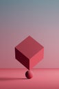 3d illustration. Fine picture of balanced cube on ball. Abstract cuncept of balance.