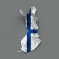 3d illustration of Finland map with flag colors shaded relief on white background