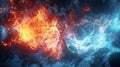 3D illustration of a fire and ice concept design with a spark Royalty Free Stock Photo