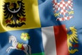 3D illustration flag of Moravia-Silesia is a region of Czech Rep