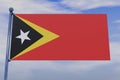 3D illustration of the flag of Timor-Leste with a chrome flag pole in the blue sky