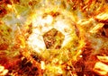 3d illustration of a soccer ball in flames exploding and burning Royalty Free Stock Photo