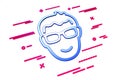 3d illustration of flat happy head of man with glasses icon on a white background with lines