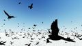 Flock of birds flying across the screen Royalty Free Stock Photo