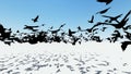 Flock of birds flying across the screen Royalty Free Stock Photo