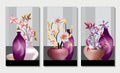 3d illustration flowers vases with gray white black background. wallpaper for wall frames decor .