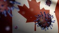 3D illustration Flu coronavirus over Canadian flag. Canada pandemic Covid19