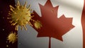 3D illustration Flu coronavirus over Canadian flag. Canada pandemic Covid19