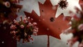 3D illustration Flu coronavirus over Canadian flag. Canada pandemic Covid19