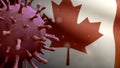 3D illustration Flu coronavirus over Canadian flag. Canada pandemic Covid19