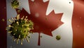 3D illustration Flu coronavirus over Canadian flag. Canada pandemic Covid19